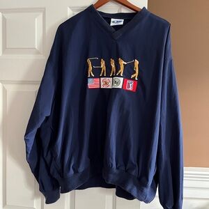 Navy Blue Golf-Themed Men's Pullover Wind Shirt- 2XL